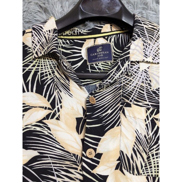 Caribbean Joe Hawaiian Shirt Mens Sz Large L Button Up Rayon Black Yellow Floral - Picture 3 of 10